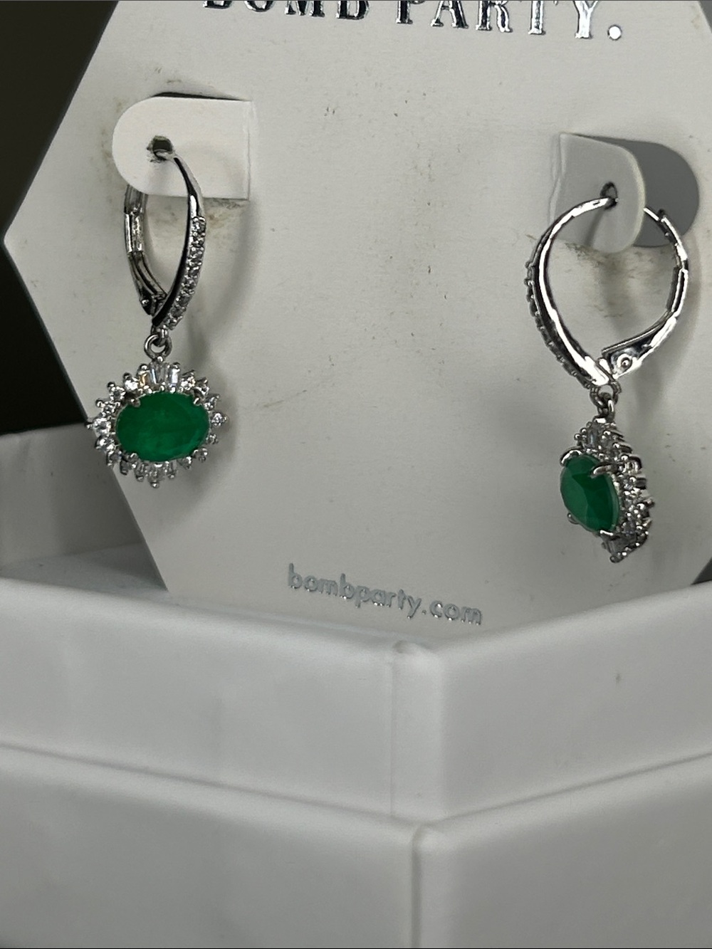 Bomb Party Found My Forever - Silver Drop Earrings with Green Stones - Picture 5 of 6